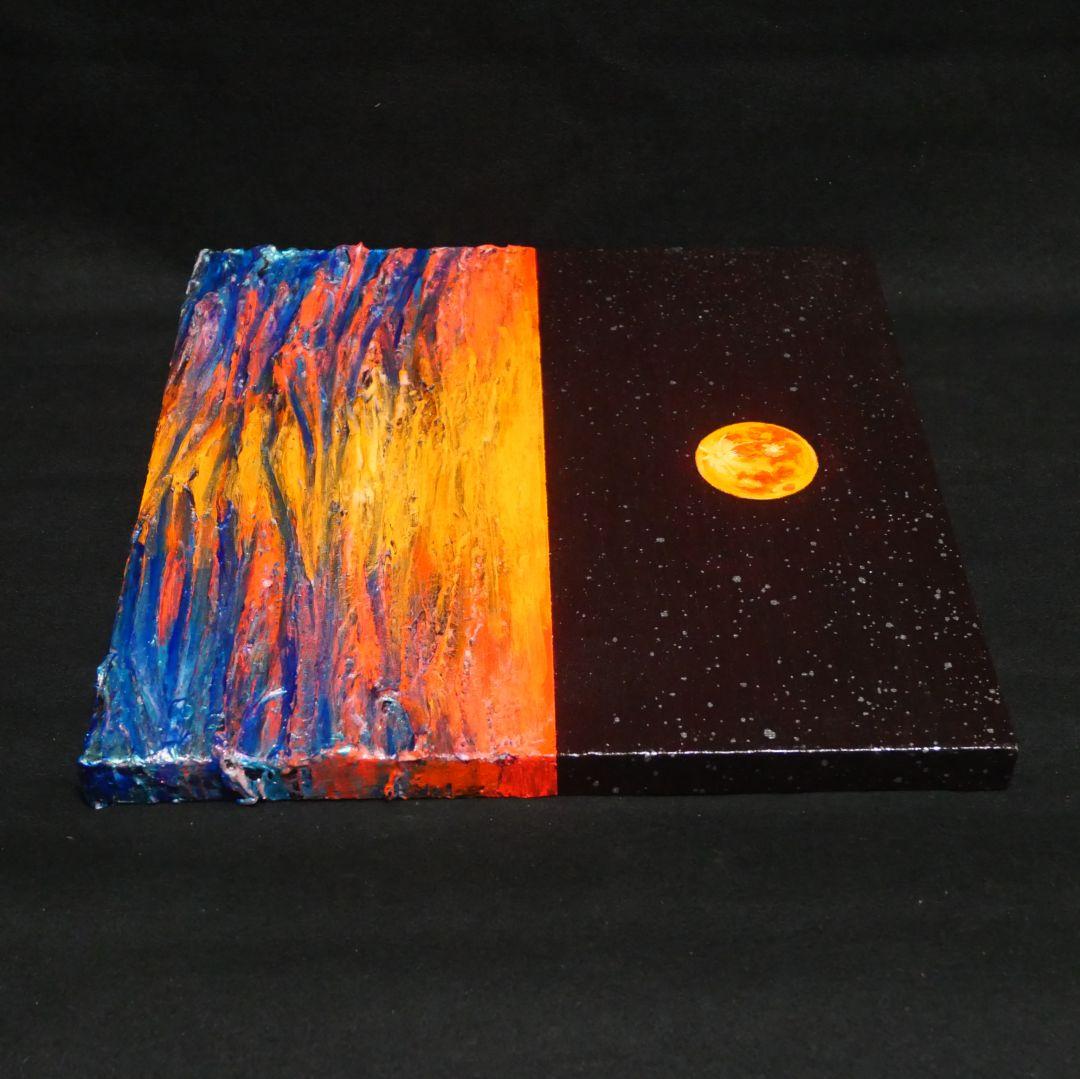 油絵 油彩 油彩画 絵 絵画 【オレンジ色の満月】