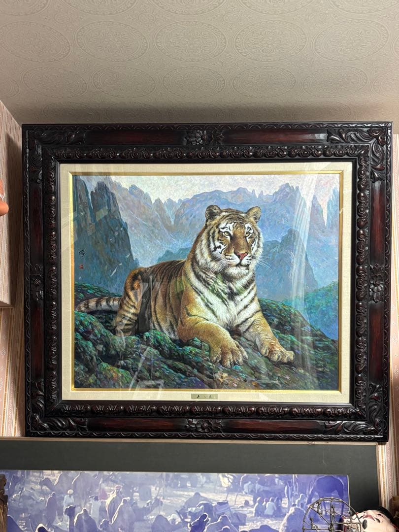 故・呉之東(名画)虎画・油彩 15号 中国美術巨匠 日本中国文化訪問団の団長