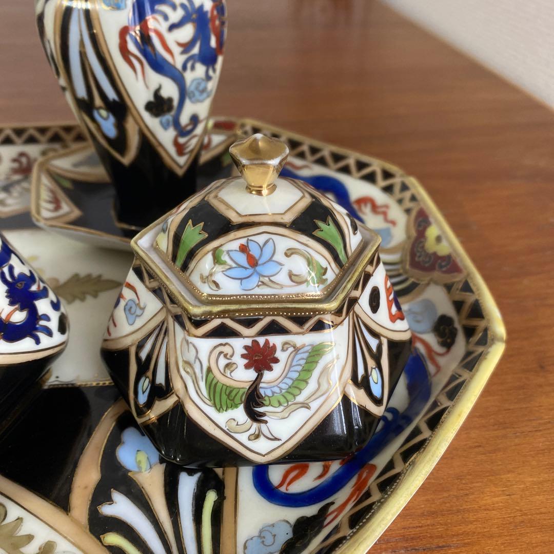 英国 里帰り オールドノリタケ ドレッシングテーブルセット マルキ印 金盛り