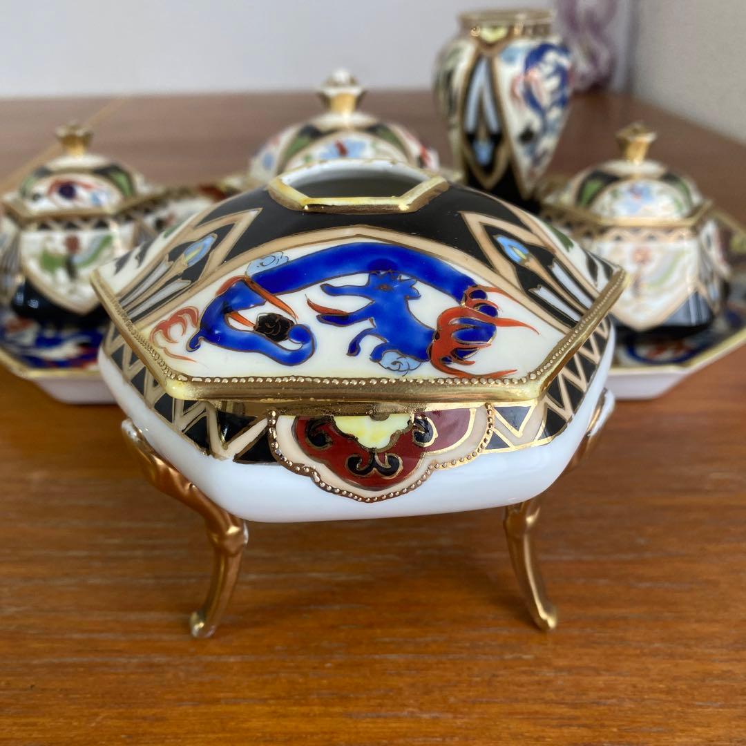 英国 里帰り オールドノリタケ ドレッシングテーブルセット マルキ印 金盛り