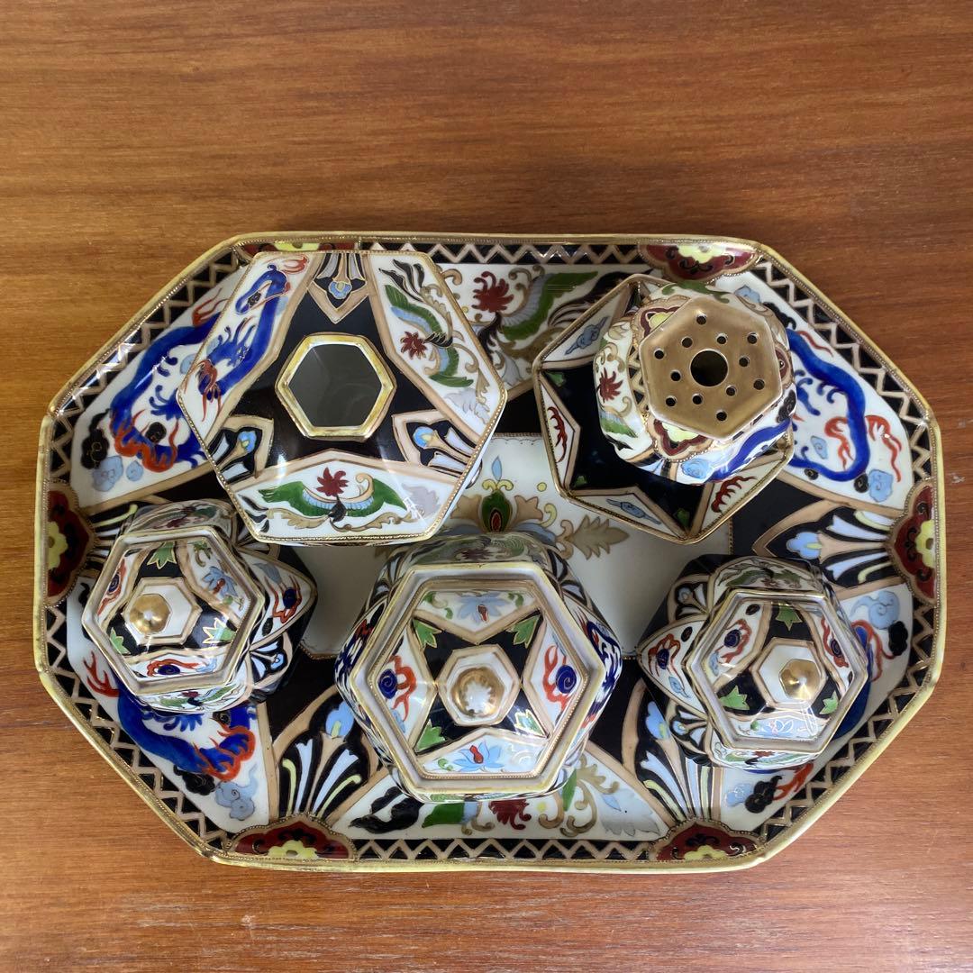 英国 里帰り オールドノリタケ ドレッシングテーブルセット マルキ印 金盛り