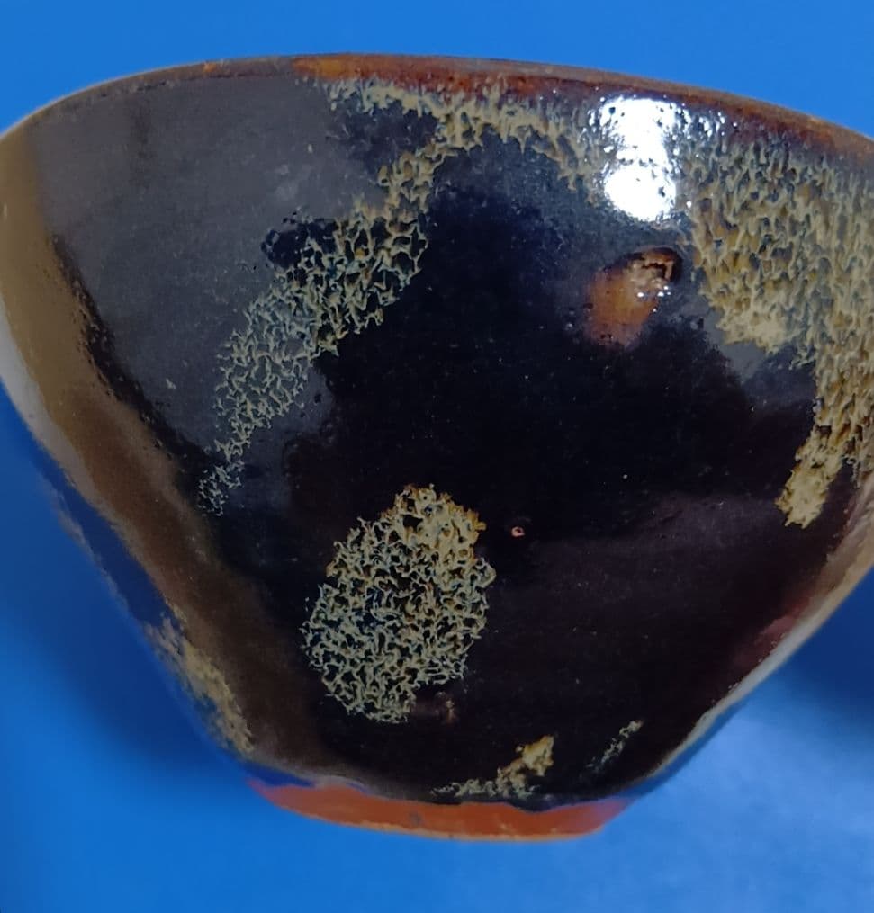 骨董品　天目茶碗　玳皮盞（たいひさん）茶道具　梅花鳳凰文瀬戸天目茶碗　極美品