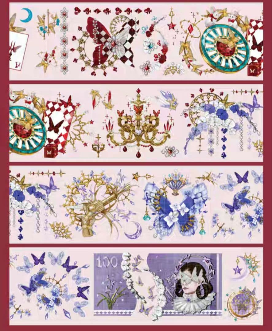 巻売 544★ 海外 マスキングテープ マステ PET 装飾 蝶 人物 虹光