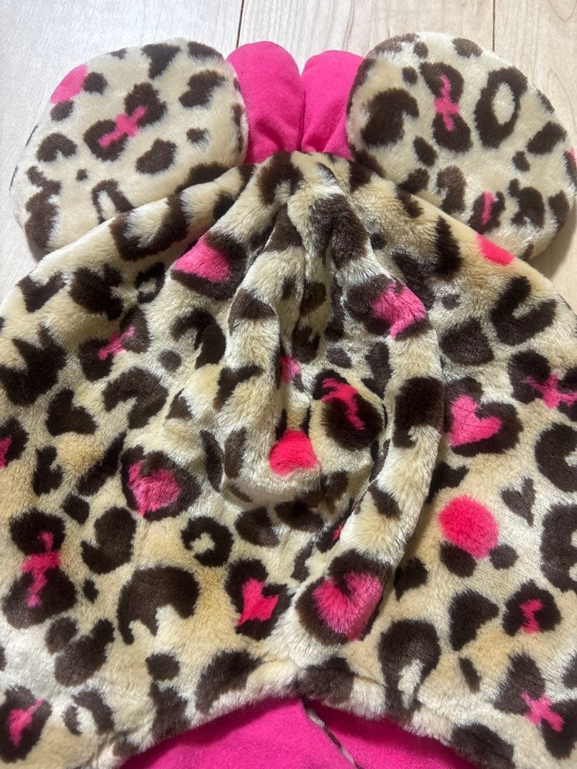 ディズニー廃盤ミニー ヒョウ柄 ファンキャップ マフラーレオパード 耳付き 美品