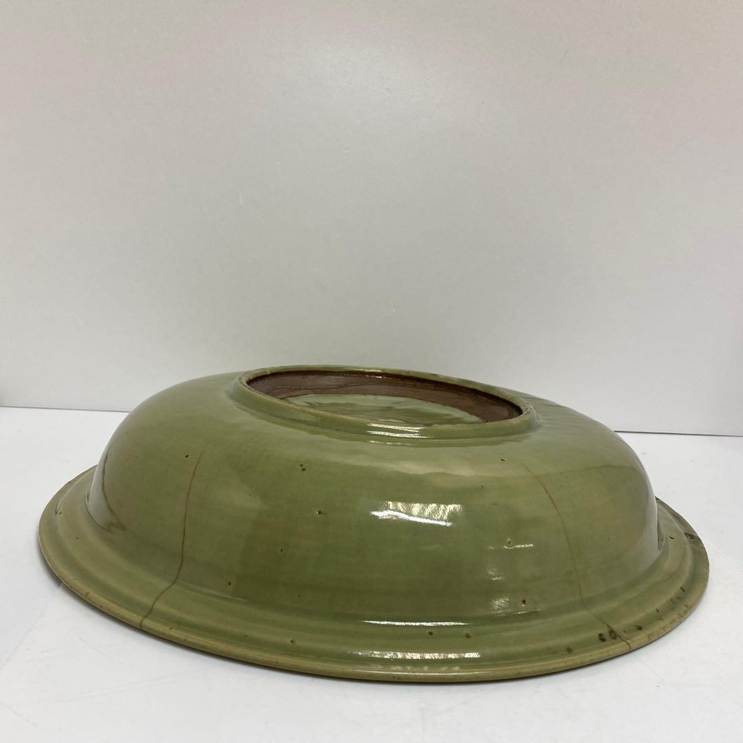 江戸初期　初期伊万里　青磁大皿　木箱付　幅約38.2㎝　東さ8-0104①