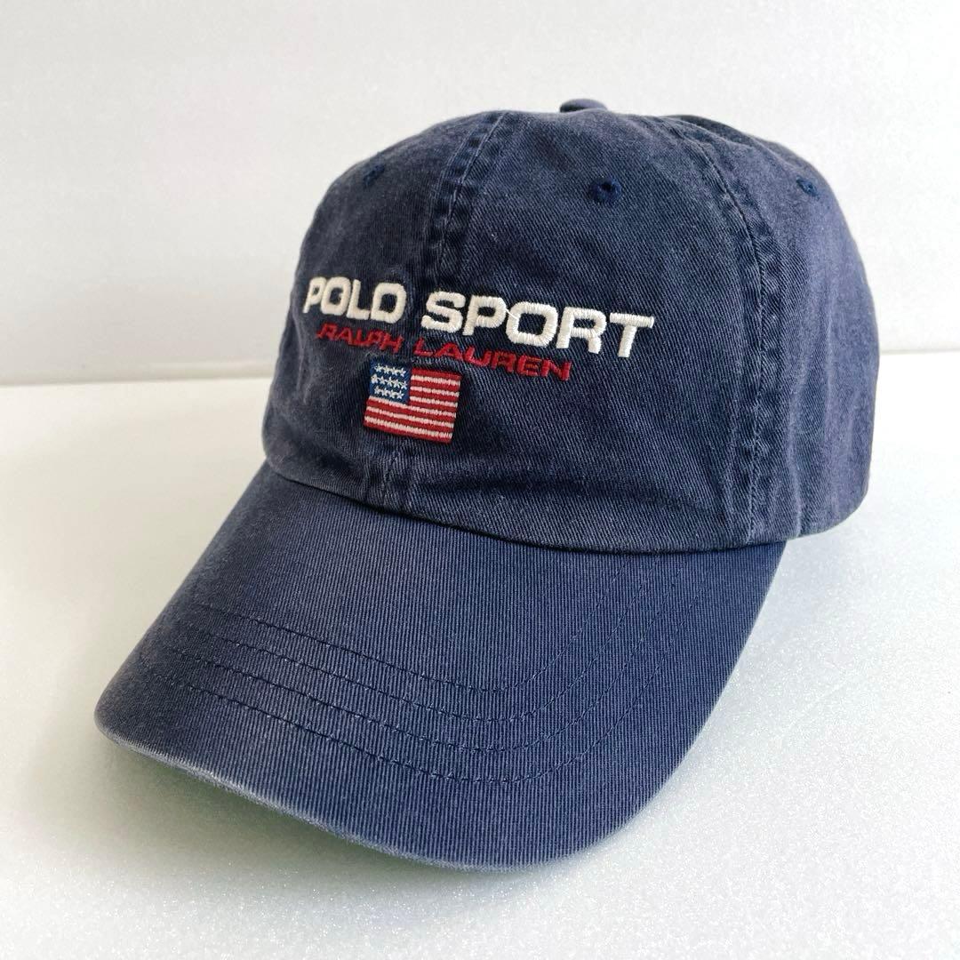 希少レア　人気POLO SPORT キャップ 星条旗 ヴィンテージ　ナス紺　刺繍