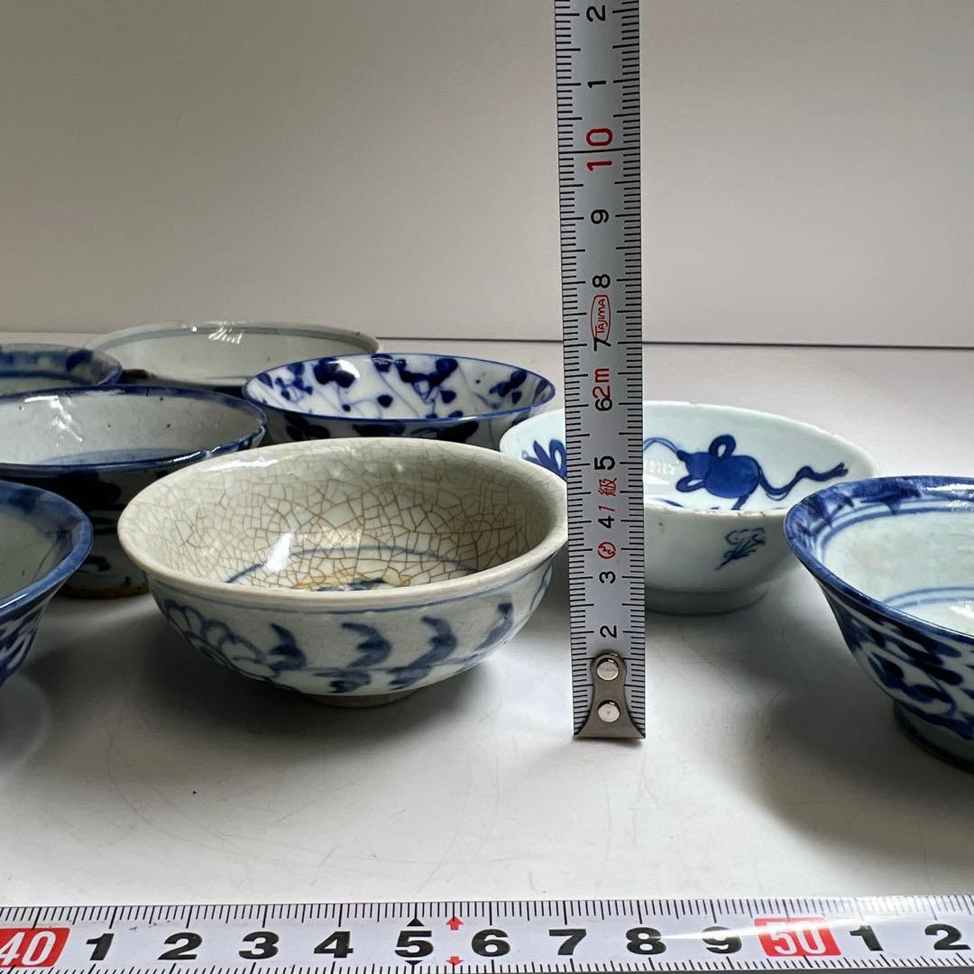 中国清時代　新渡青花盃色々　口径約7.5~10.3㎝　東Y7-1223①タルサ