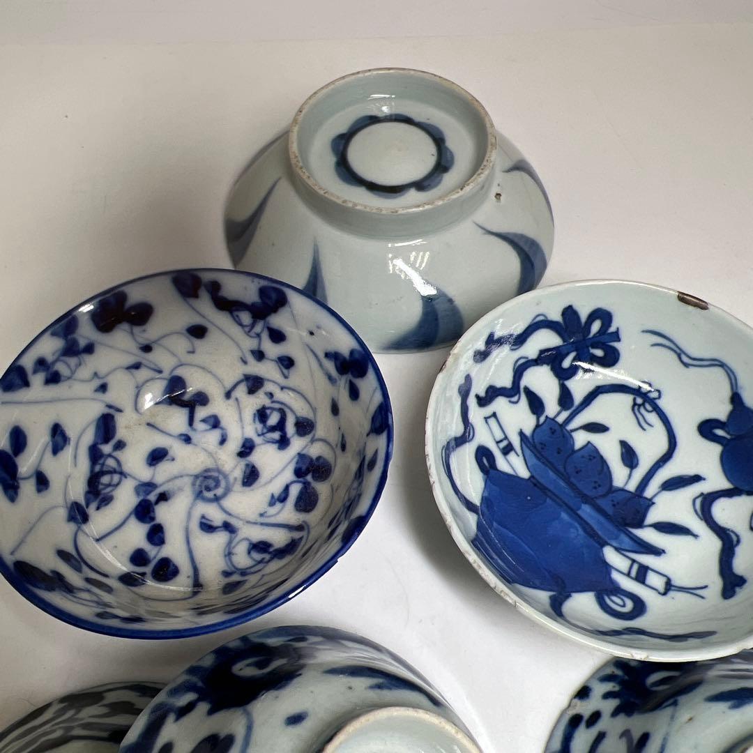 中国清時代　新渡青花盃色々　口径約7.5~10.3㎝　東Y7-1223①タルサ