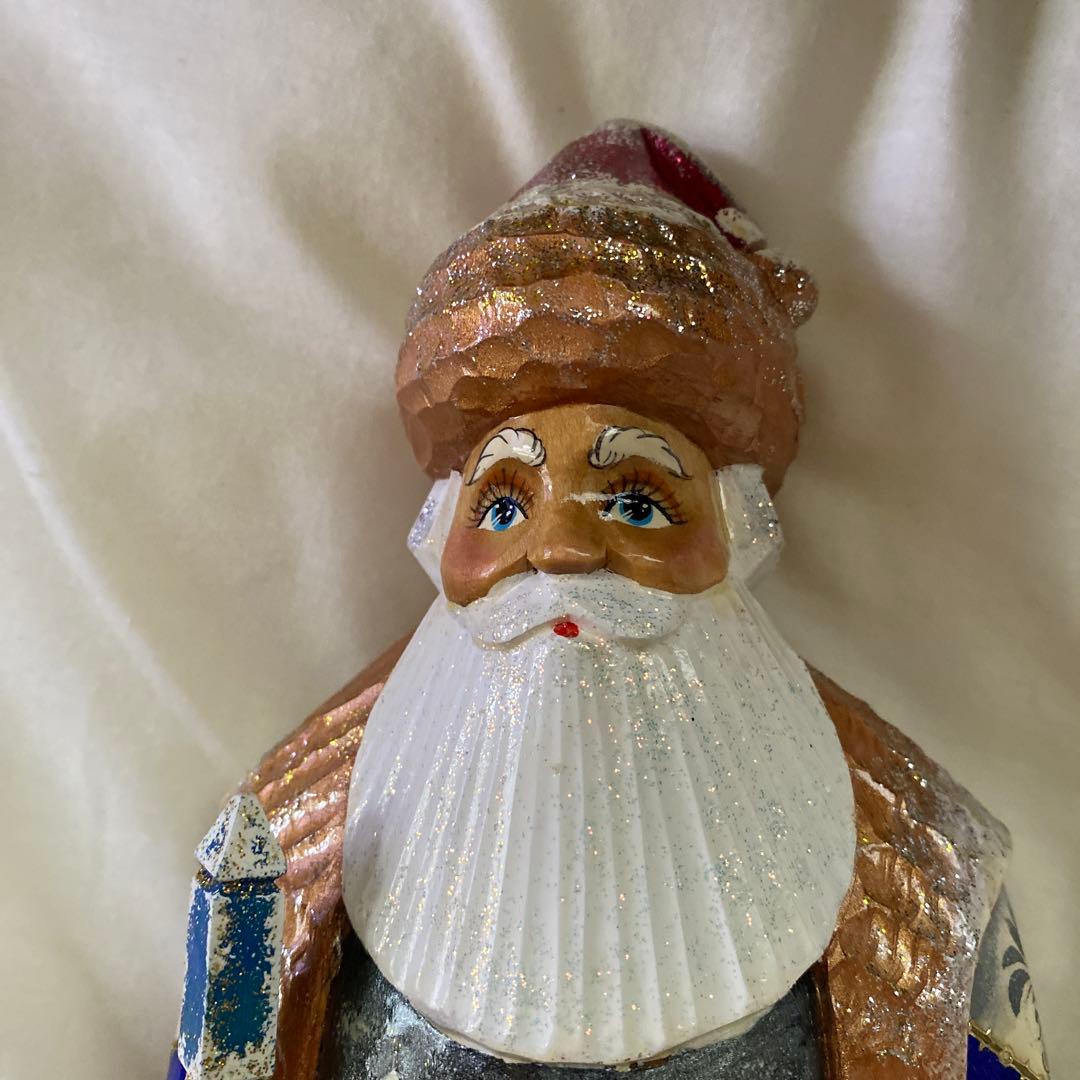 木製サンタクロースの彫刻29センチ