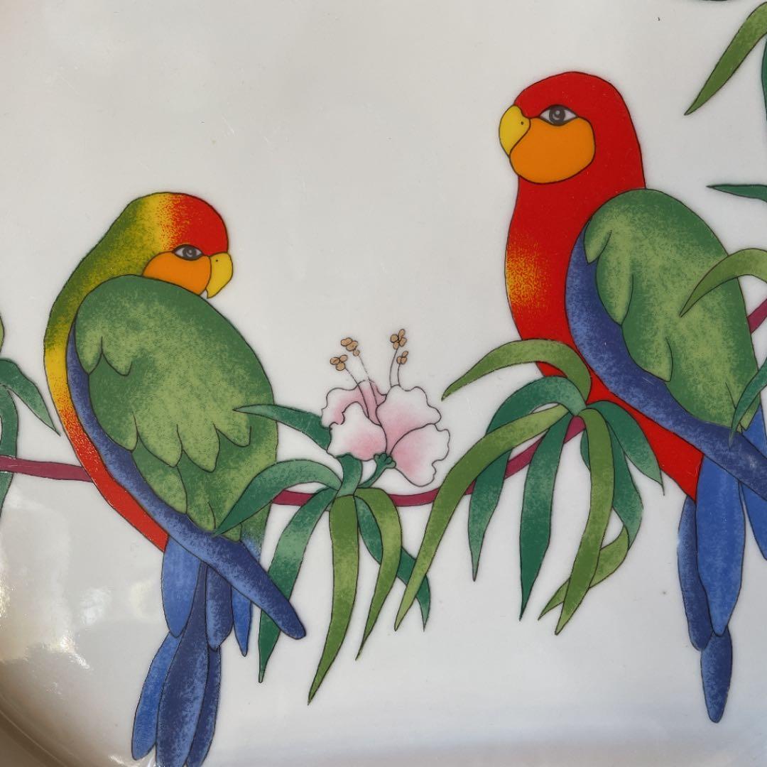カラフルなインコの絵皿27センチ