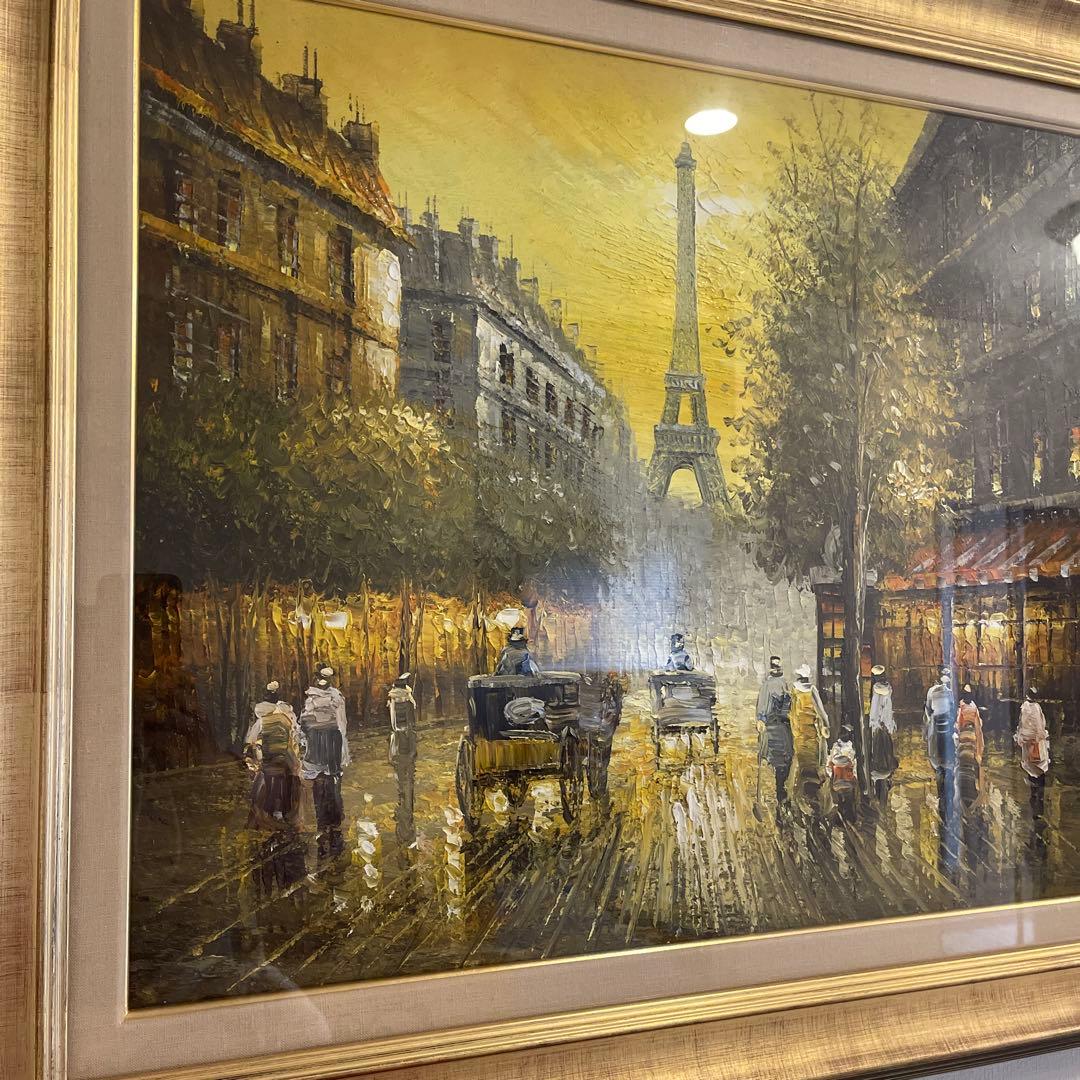 パリの街並み 油彩画 エッフェル塔　2セット