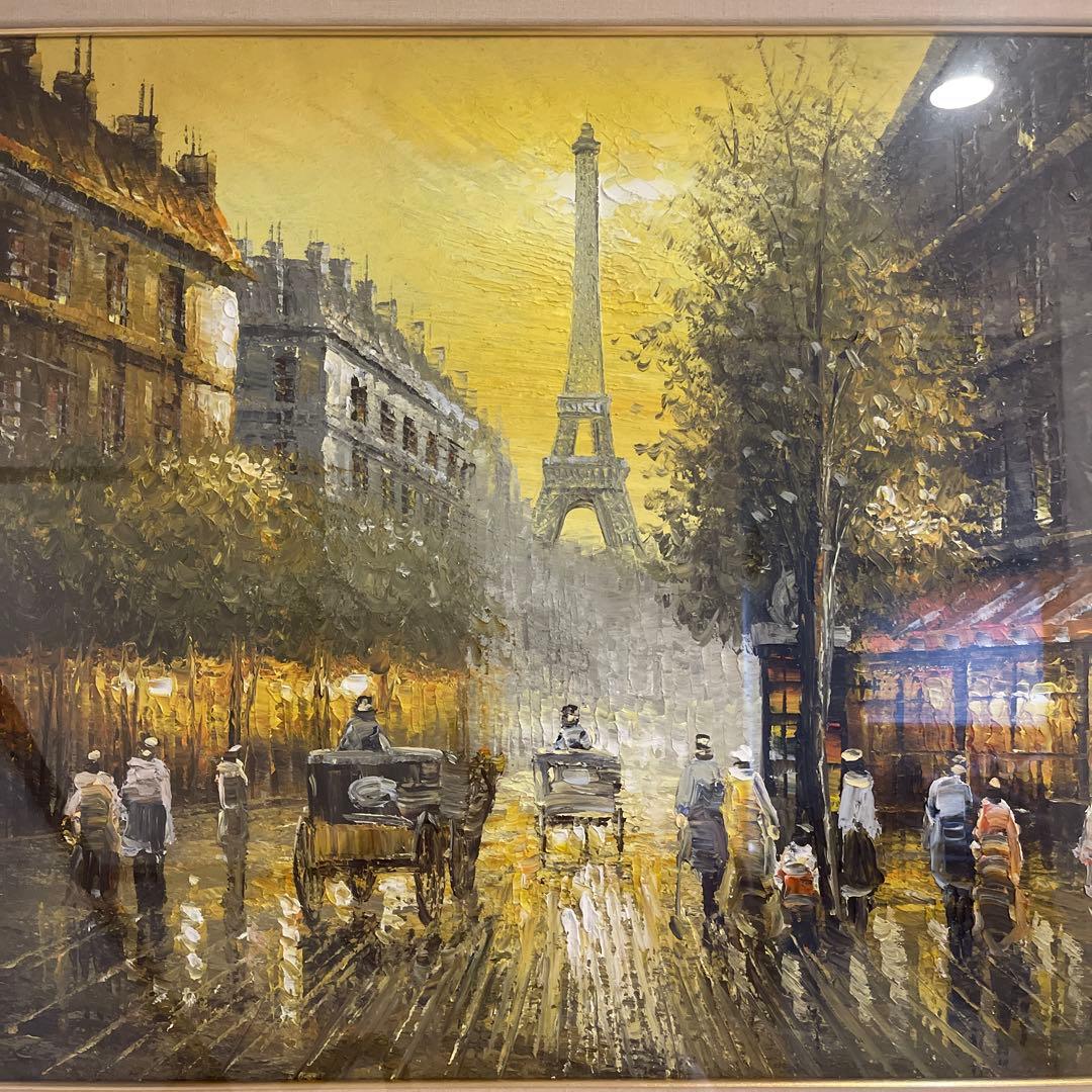 パリの街並み 油彩画 エッフェル塔　2セット