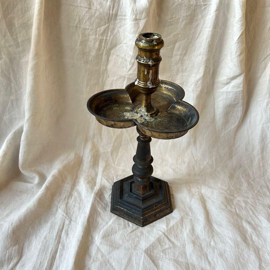 希少　フランスアンティーク 真鍮製 燭台 特大36cm 3つ葉　店舗什器　B