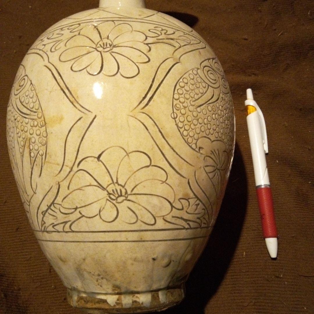 中国陶磁器　宋磁州窯　唐子長頸壺