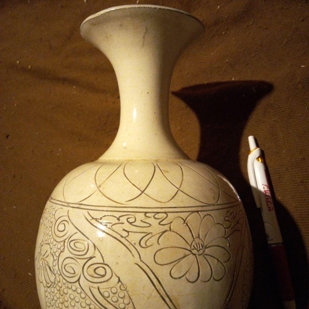 中国陶磁器　宋磁州窯　唐子長頸壺