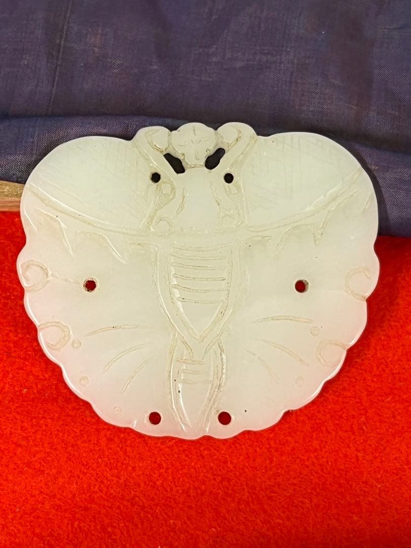 中国古美術 根付　天然白玉蝶形珮　本玉　　；H-6-0