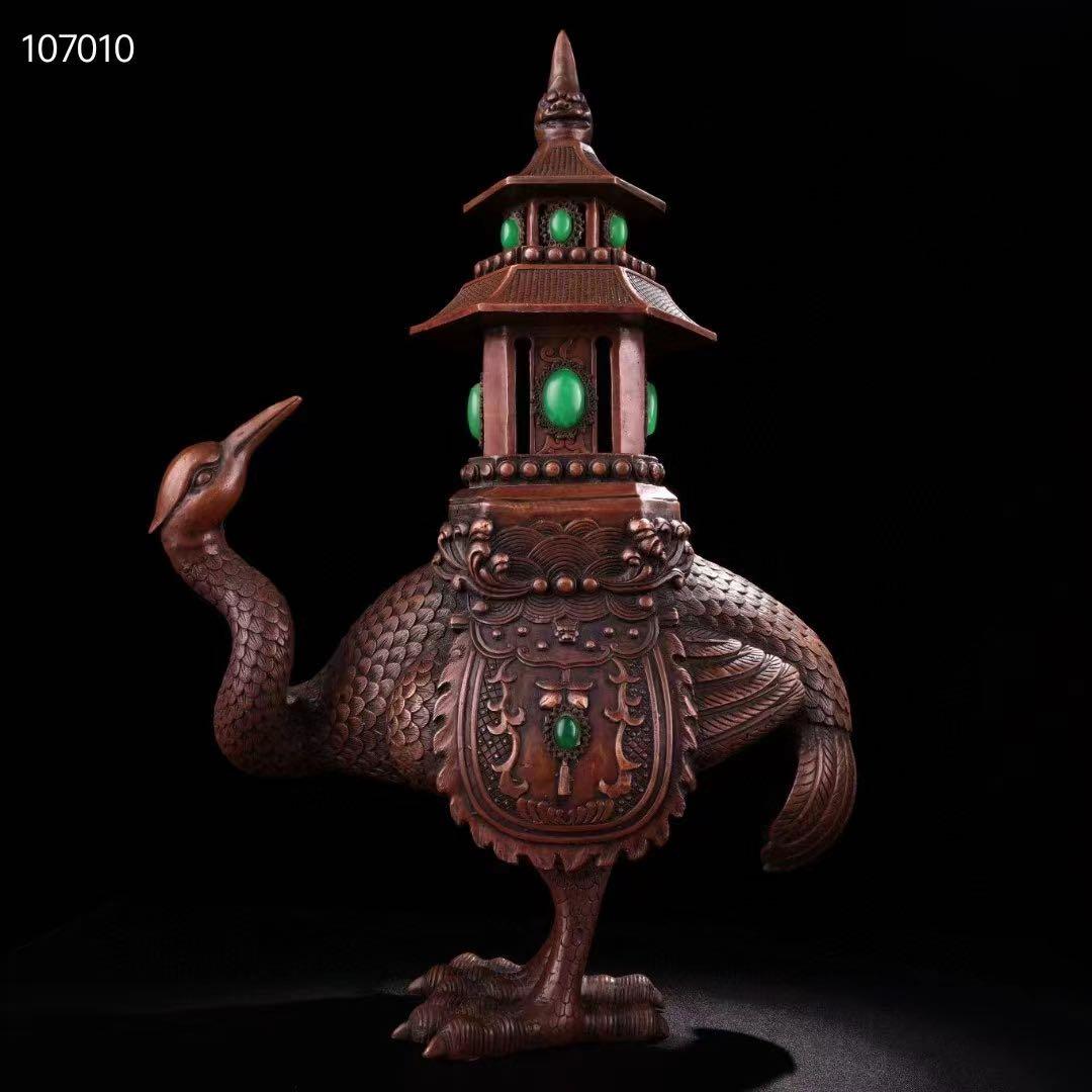 中国古美術・旧蔵純銅製ダチョウ塔型香炉・4.8kg・大器・文房具・置物・風水開運