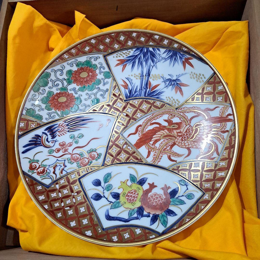 江戸中期　古伊万里　極上　赤絵金蘭手　30㎝皿　共箱　山徳製　祝皿