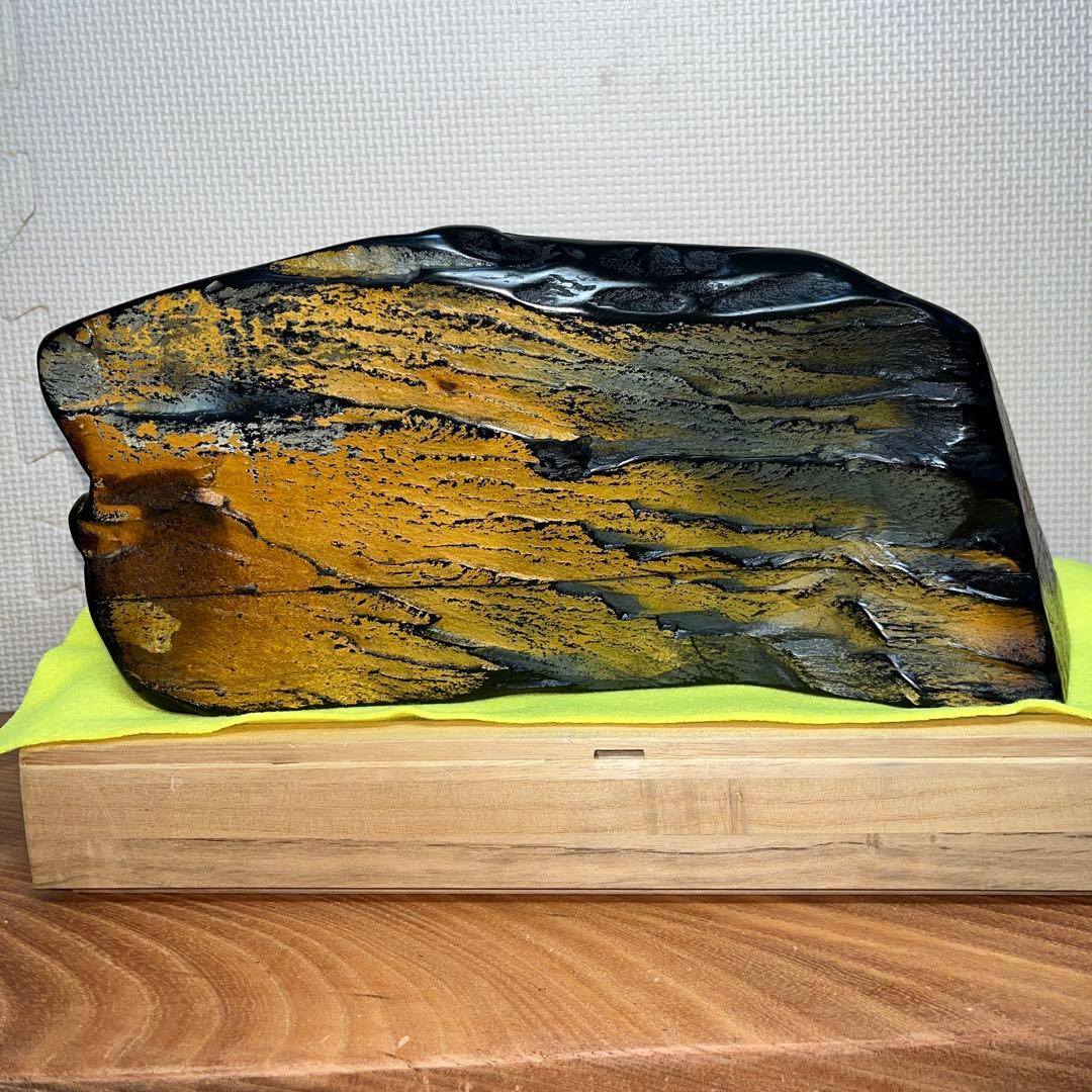 ⭕️龍渓硯　日本工芸会正会員　翠川希石(袈裟美) 共石蓋付き天然硯　5Ｋg超