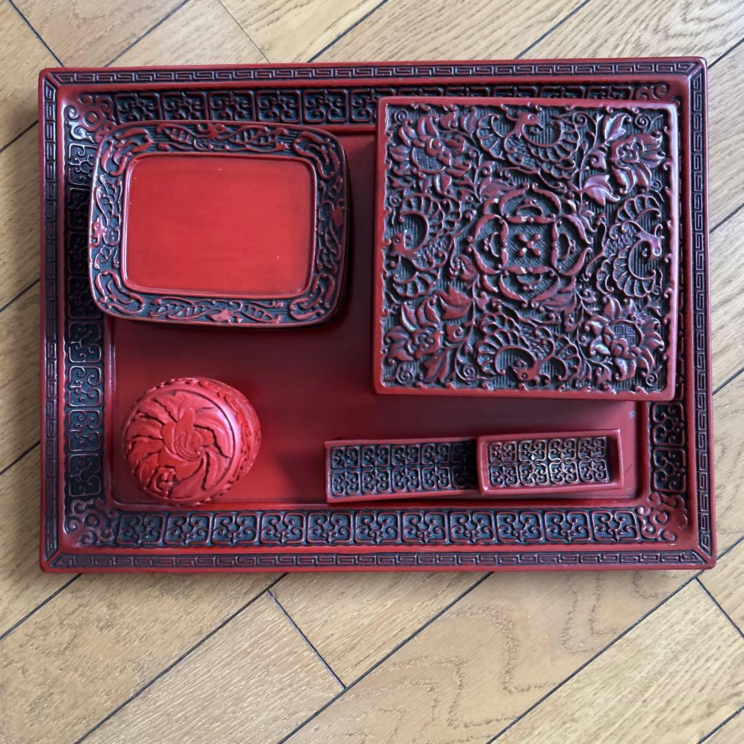 ◾️こんなにたくさんセットの仙台堆朱は珍しいです◾️お盆◾️棗◾️お皿◾️重箱◾️綺麗◾️新品
