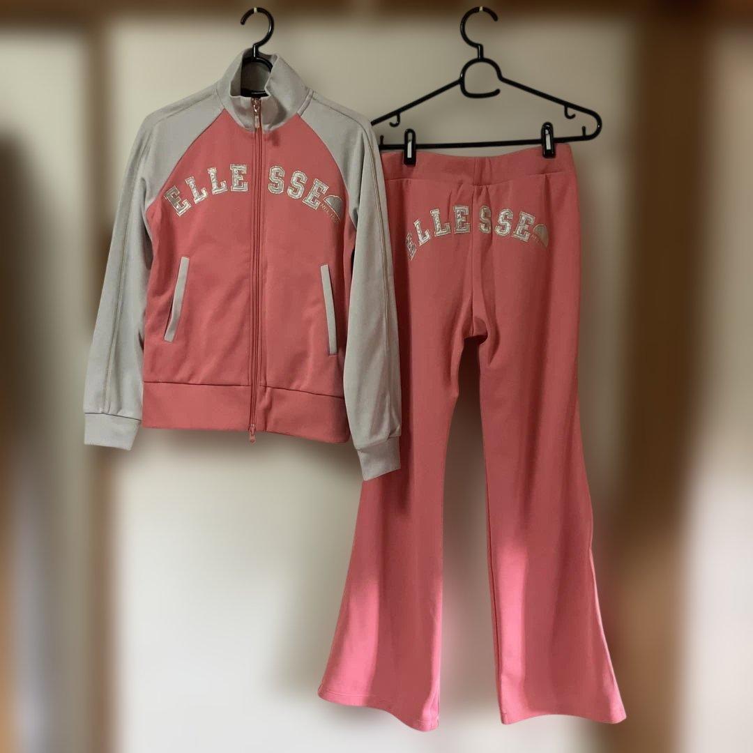 ELLESSE ジャージセットアップ ピンク パンツバックロゴ刺繍 レディースＭ