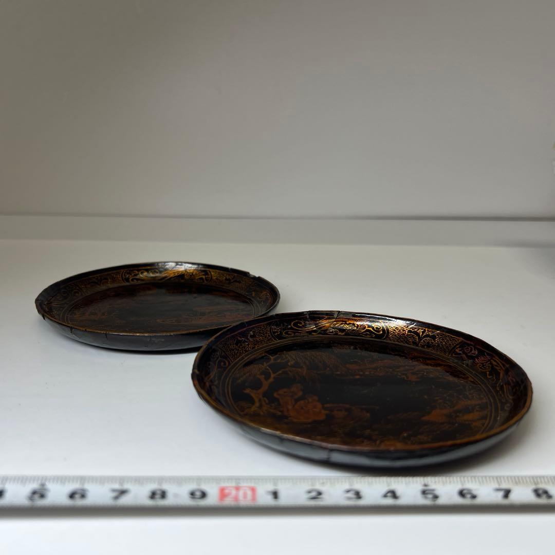 中国明時代　在銘　金彩皿2枚　直径11.7㎝　タサチ　東さ8-0131☆2F