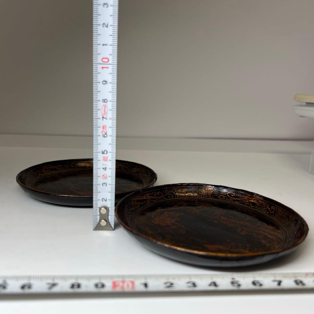 中国明時代　在銘　金彩皿2枚　直径11.7㎝　タサチ　東さ8-0131☆2F