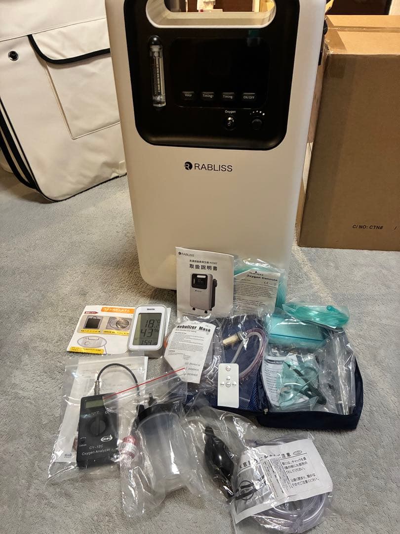 ペット用 酸素室セット Mサイズ 高濃度酸素発生器　　酸素濃度計
