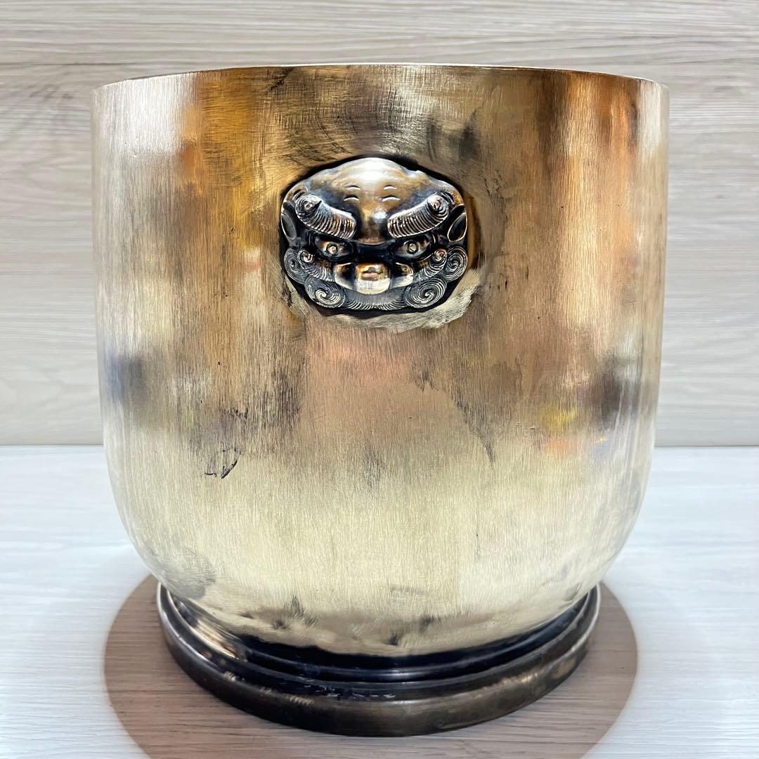 真鍮製　火鉢　獅子頭取手