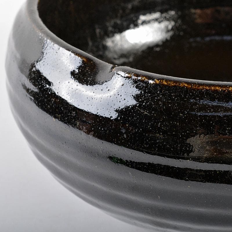 芳幽軒　加藤石春作　黒楽　菓子器　共布共箱　M　R5391