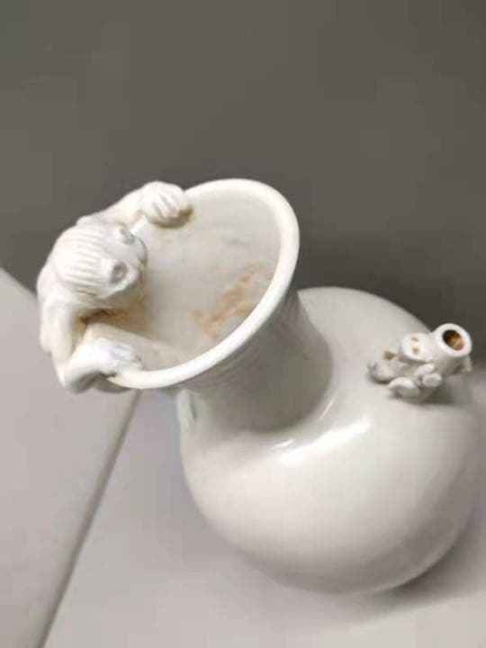 邢州窯　唐時代白磁獅柄大執壺　水注　陶芸　骨董品　匿名配送‼️