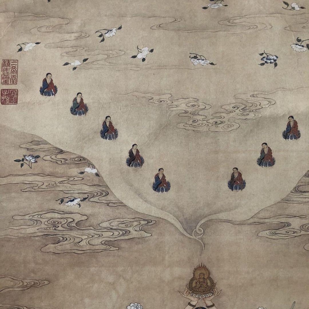 中国画 掛け軸 仏画 観音菩薩 宝相観音 彩色 仏教美術 中国美術 インテリア