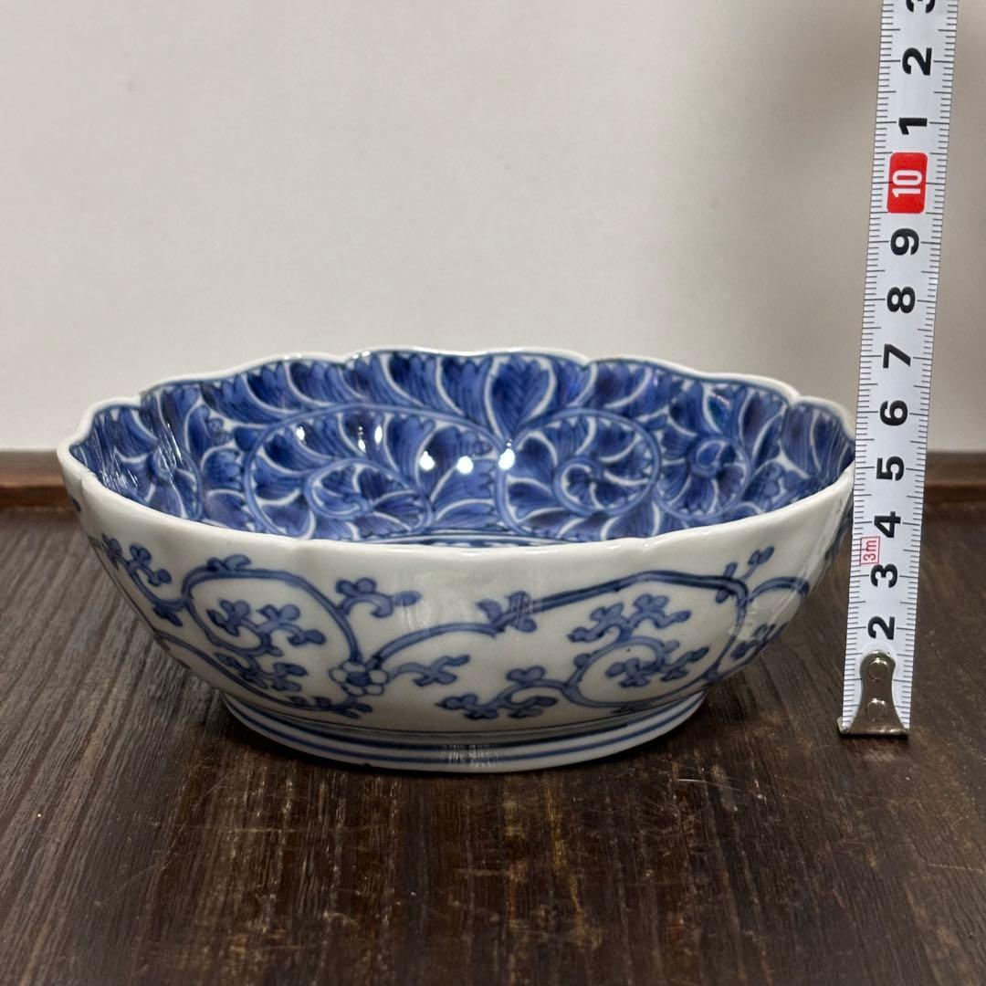 【古伊万里】染付 松竹梅唐草文 輪花小皿（江戸中期/宝暦年間）1760〜1790