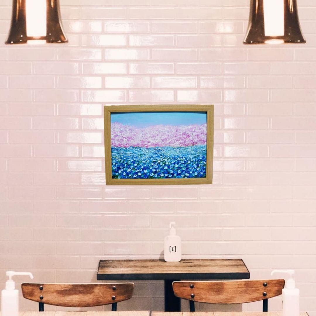 油絵 油彩 油彩画 絵画 絵【ネモフィラとサクラ】