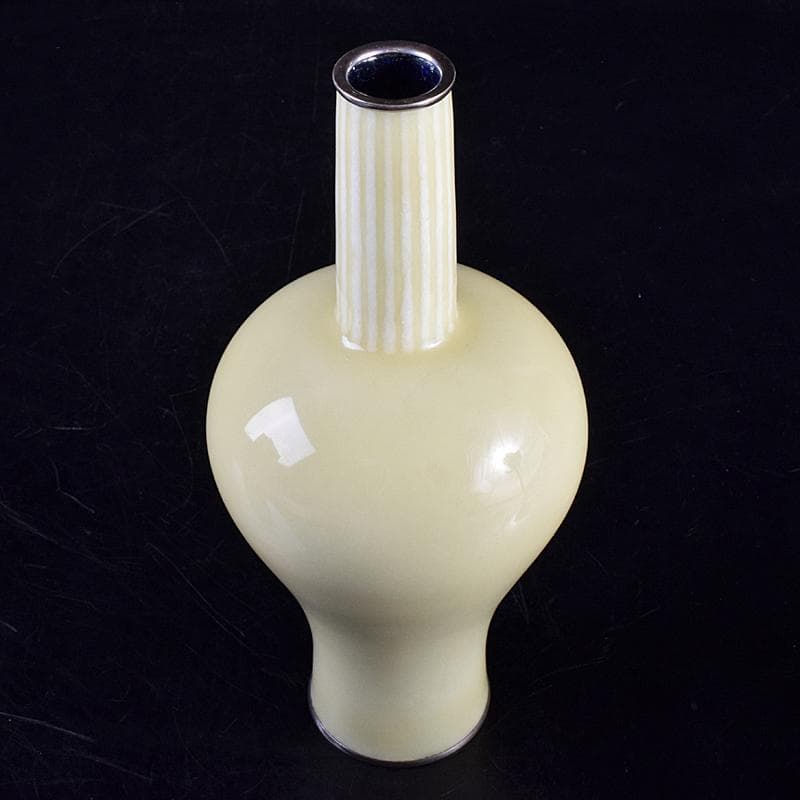 七宝焼　安藤七宝店　純銀刻印　瓶子型　黄玉釉　花瓶　共箱　M　R8511