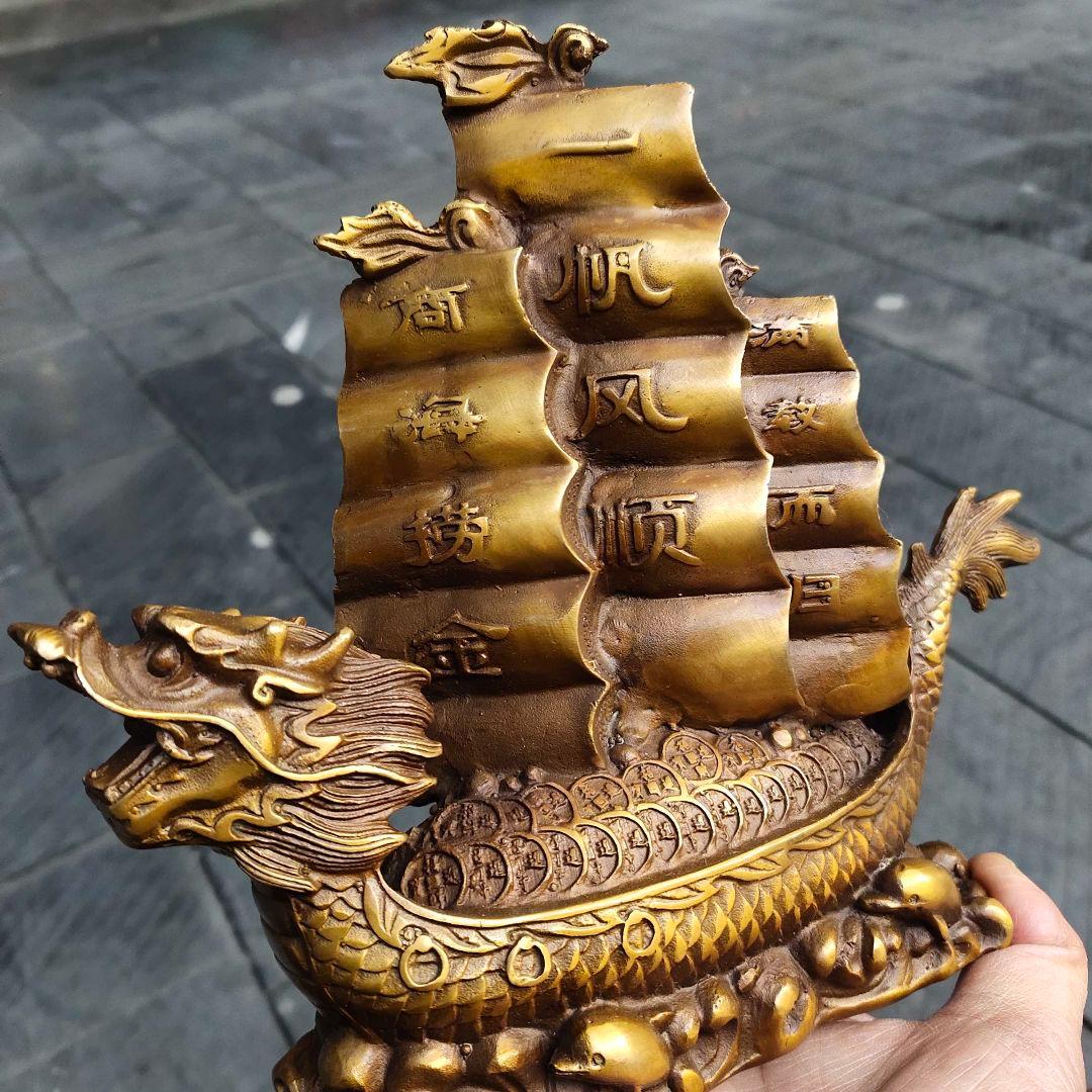 銅器 順風満帆 龍頭帆船 置物 書道具 文房具 装飾品 現代工芸品 美術品