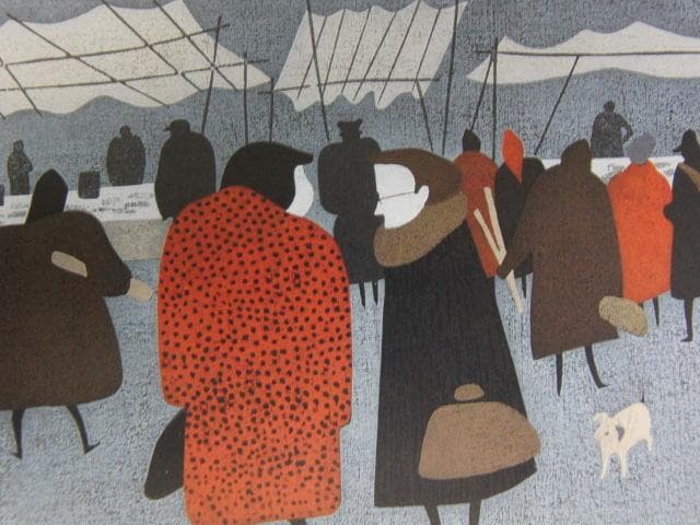 斎藤清、【パリ、朝市】、希少な大判額装用画集より、美品、新品額装付