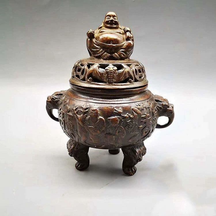 銅 細工 福禄寿弥勒仏薫香炉 茶室香炉 書斎 開運風水 招財装飾品 工芸品 置物