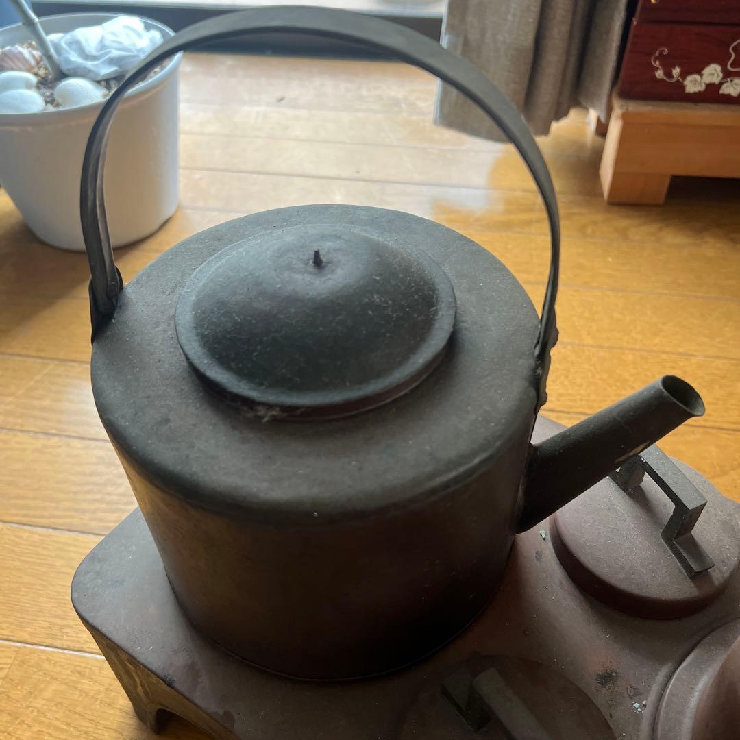 燗銅壺 酒燗器 熱燗器 古銅酒燗器 時代物 銅製 酒器 五徳 火鉢 長火鉢