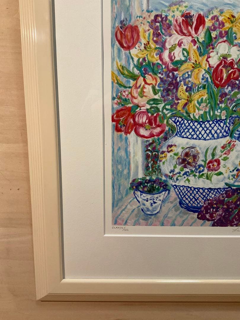 レスリー・セイヤー　「ライラックバスケット」　シルクスクリーン　直筆サイン有り