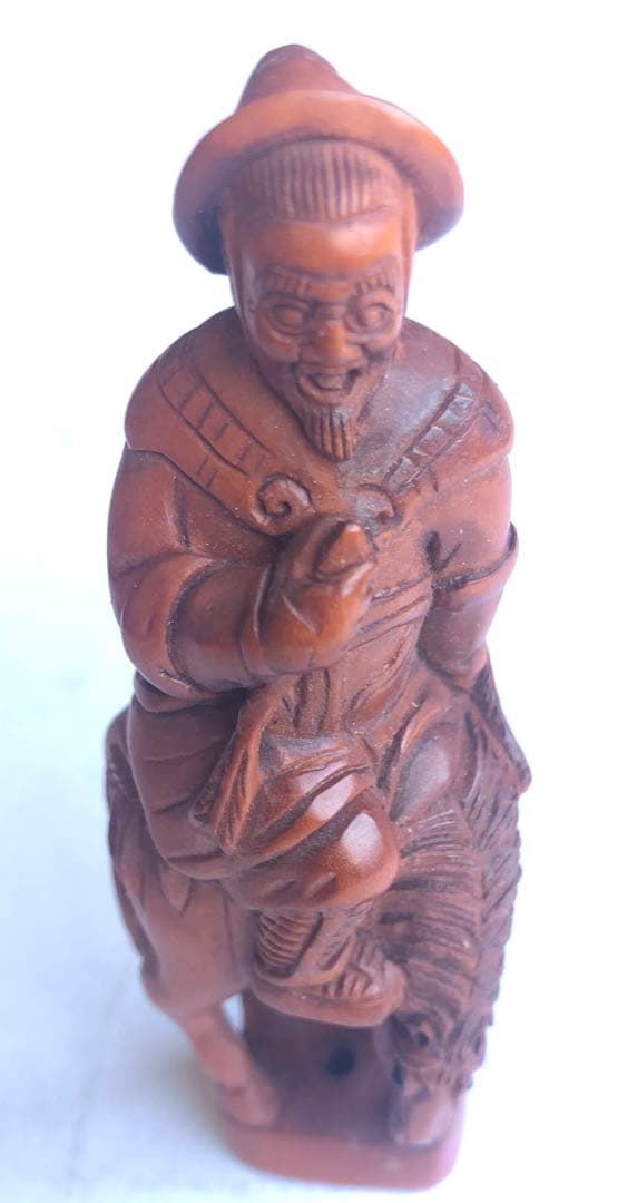 根付アンティークオブジェインテリア柘植材ねつけ騎馬戦士