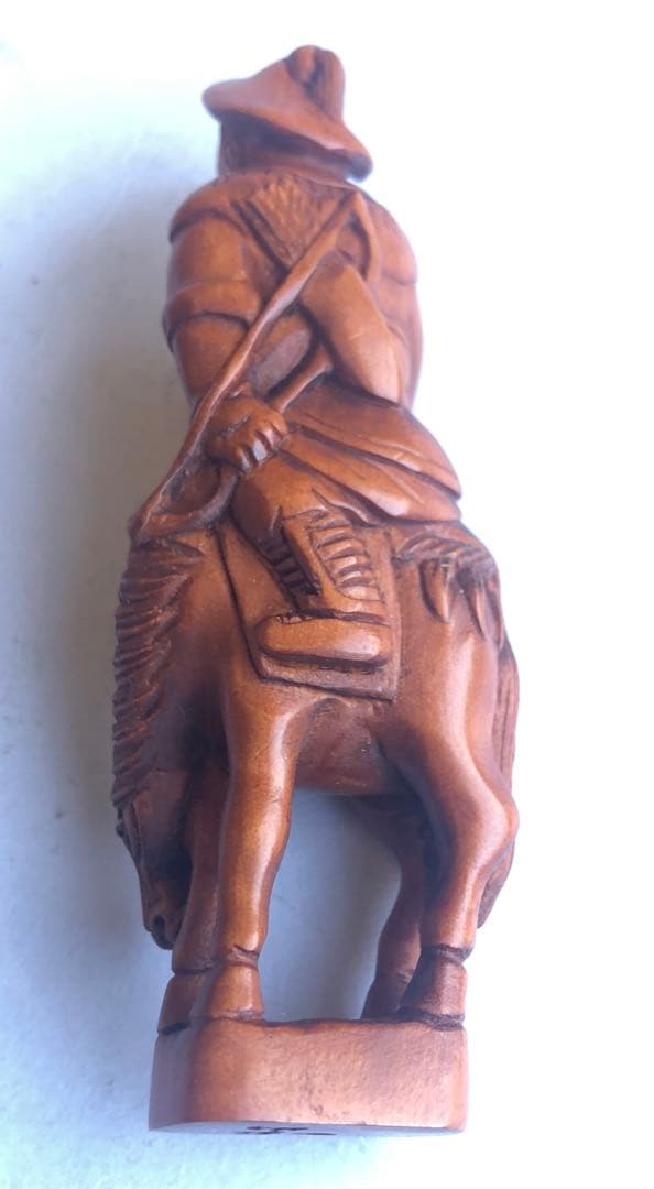 根付アンティークオブジェインテリア柘植材ねつけ騎馬戦士