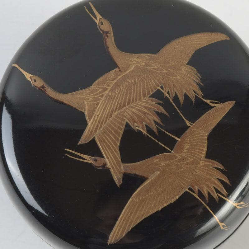 茶道具　黒漆　鳥蒔絵　棗　銘「千歳」　裏千家十一代玄々斎極め箱　V　9787