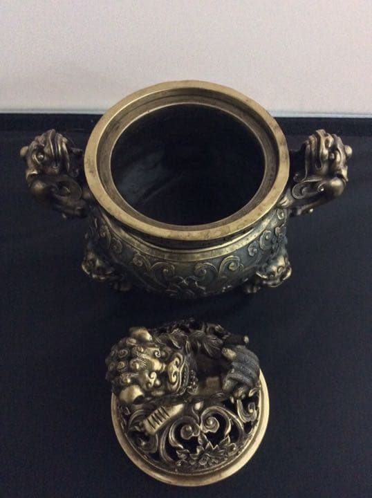 香炉 大明宣徳年鋳 獅子摘 銅製 骨董　インテリア　アンティーク 置物　断捨離