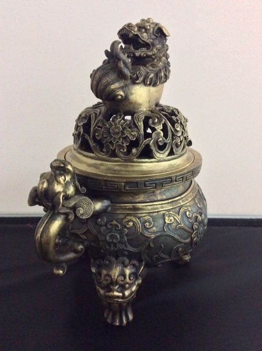 香炉 大明宣徳年鋳 獅子摘 銅製 骨董　インテリア　アンティーク 置物　断捨離