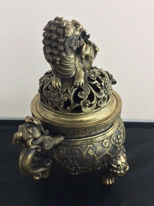 香炉 大明宣徳年鋳 獅子摘 銅製 骨董　インテリア　アンティーク 置物　断捨離