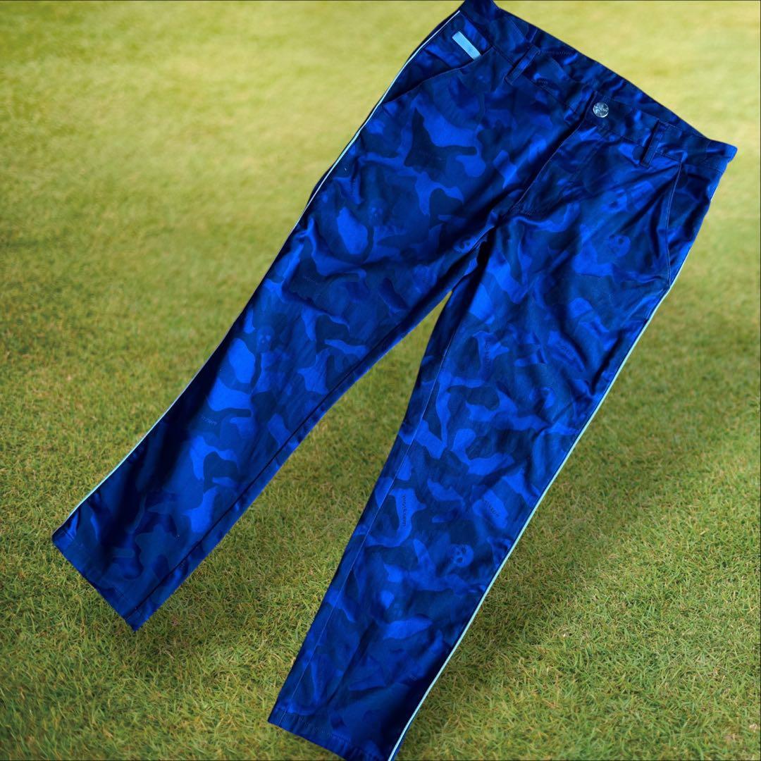 マークアンドロナ　パンツ　迷彩　S〜M相当　黒　青　コットン混　ストレッチ　46