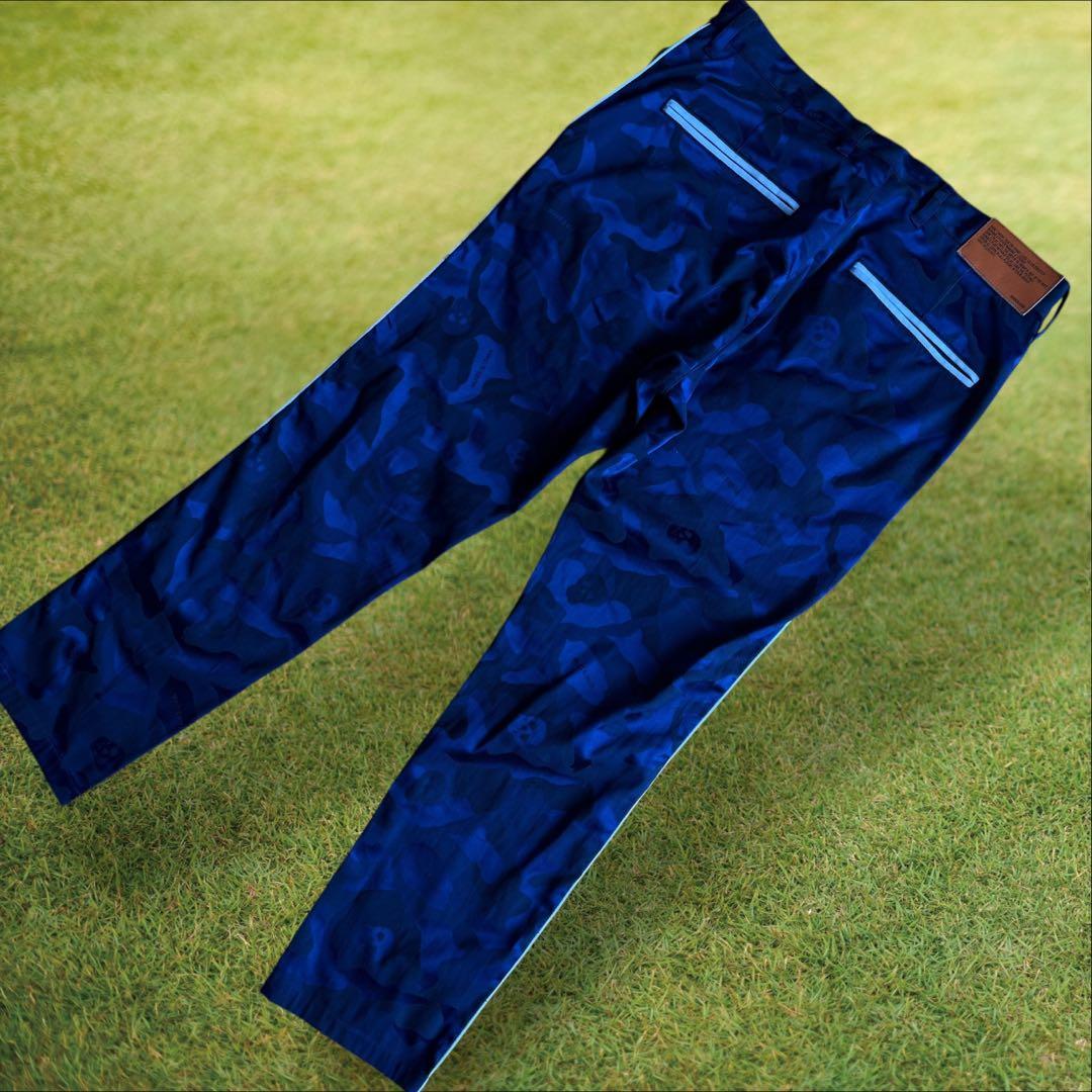 マークアンドロナ　パンツ　迷彩　S〜M相当　黒　青　コットン混　ストレッチ　46