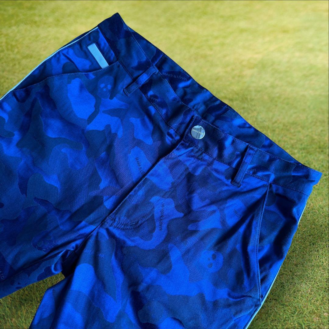 マークアンドロナ　パンツ　迷彩　S〜M相当　黒　青　コットン混　ストレッチ　46