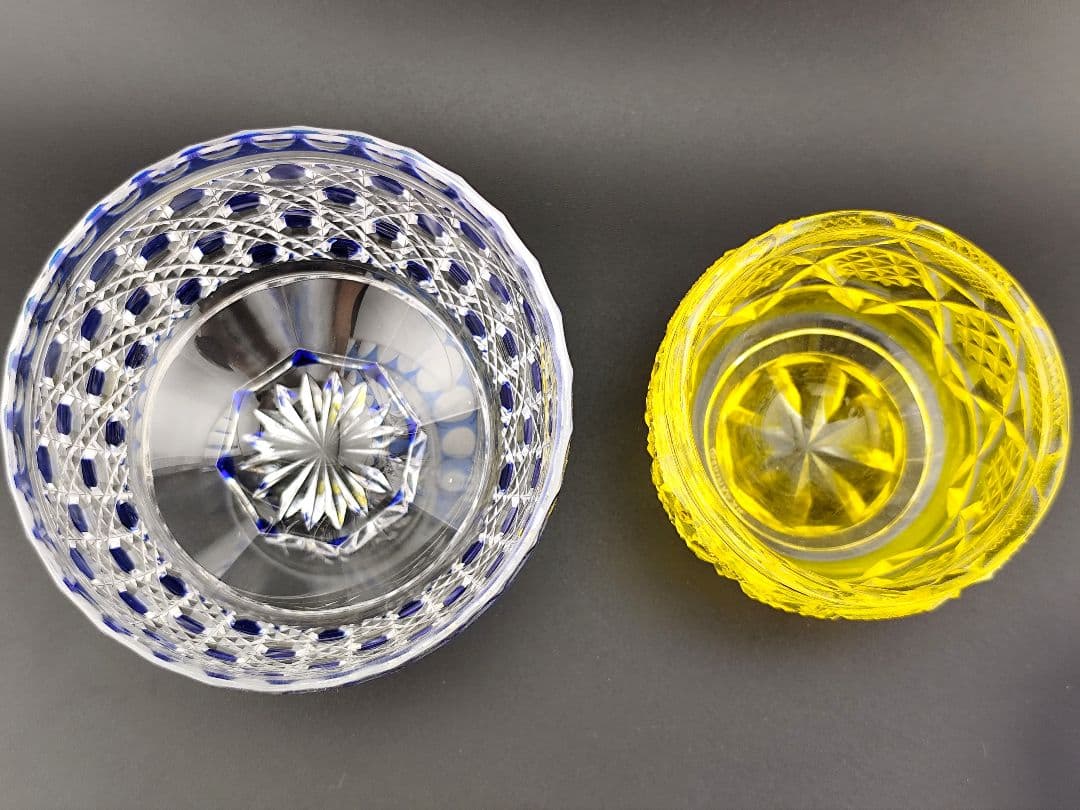 超希少品☆江戸切子 須田秀石 小鉢 瑠璃被 籠目紋（切子、江戸切子、薩摩切子）